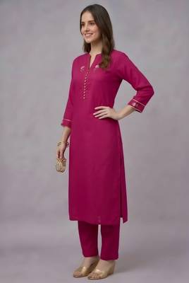 Pink embroidered rayon kurta set 4