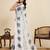 White printed linan kalamkari saree with blouse