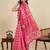 Pink printed linan kalamkari saree with blouse