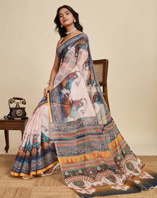 White2 printed linan kalamkari saree with blouse 2