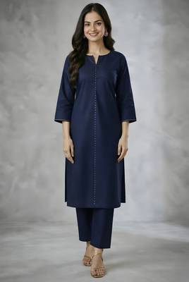 Navy embroidered rayon kurta set 3
