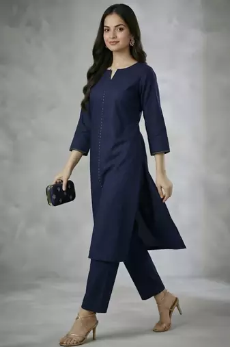 Navy embroidered rayon kurta set