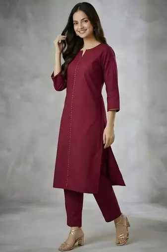 Maroon embroidered rayon kurta set