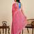 Pink printed linan kalamkari saree with blouse