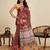 Brown printed linan kalamkari saree with blouse