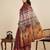 Brown printed linan kalamkari saree with blouse