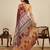 Brown printed linan kalamkari saree with blouse