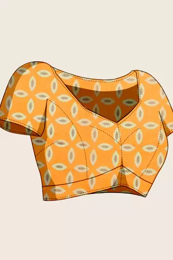 Brown printed linan kalamkari saree with blouse