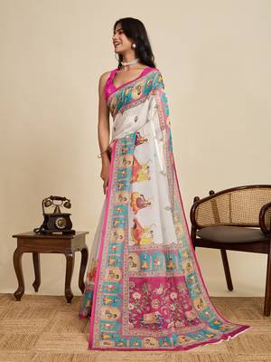 White3 printed linan kalamkari saree with blouse 3