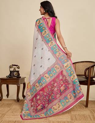 White3 printed linan kalamkari saree with blouse 4