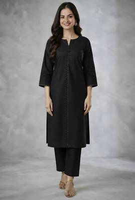 Black embroidered rayon kurta set 4
