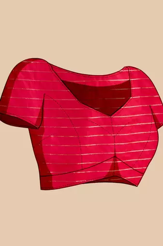 Dark pink woven checkered pure silk banarasi saree with blouse