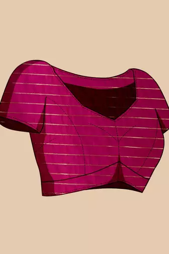 Neon pink woven checkered pure silk banarasi saree with blouse