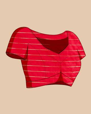 Red woven checkered pure silk banarasi saree with blouse 5