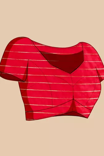 Red woven checkered pure silk banarasi saree with blouse