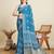 Blue printed color block embellished cotton silk bollywood saree with blouse