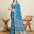 Blue printed color block embellished cotton silk bollywood saree with blouse