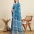Blue printed color block embellished cotton silk bollywood saree with blouse
