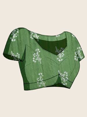 Light green printed color block embellished cotton silk bollywood saree with blouse 5