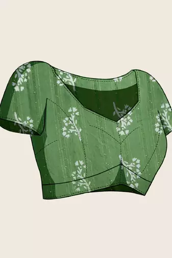 Light green printed color block embellished cotton silk bollywood saree with blouse