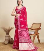 Pink printed color block embellished cotton silk bollywood saree with blouse