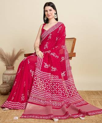 Pink printed color block embellished cotton silk bollywood saree with blouse 2