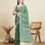 Sea green printed color block embellished cotton silk bollywood saree with blouse