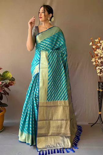 Rama woven self design embellished pure silk banarasi saree with blouse