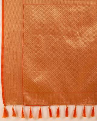 Dark pink woven self design embellished silk blend banarasi saree with blouse 5
