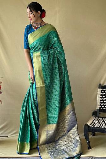 Rama woven self design embellished pure silk patola saree with blouse