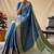 Teal blue woven self design embellished pure silk patola saree with blouse