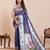 Navy blue floral print pure soft silk banarasi saree with blouse