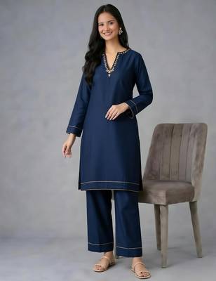 Navy embroidered rayon kurta set 3