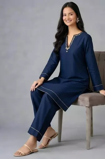 Navy embroidered rayon kurta set