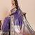 Purple floral print pure soft silk banarasi saree with blouse