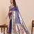 Purple floral print pure soft silk banarasi saree with blouse