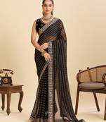 Black striped, sequence georgette bollywood saree with blouse