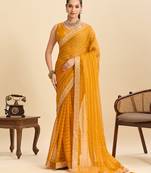 Mustard striped, sequence georgette bollywood saree with blouse