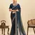 Navy blue striped, sequence georgette bollywood saree with blouse