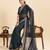 Navy blue striped, sequence georgette bollywood saree with blouse