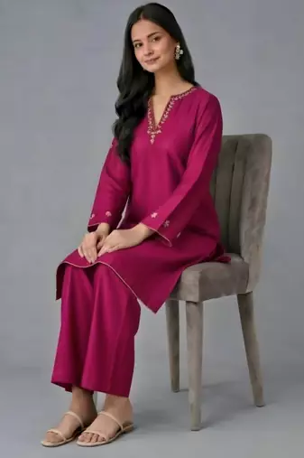 Pink embroidered rayon kurta set