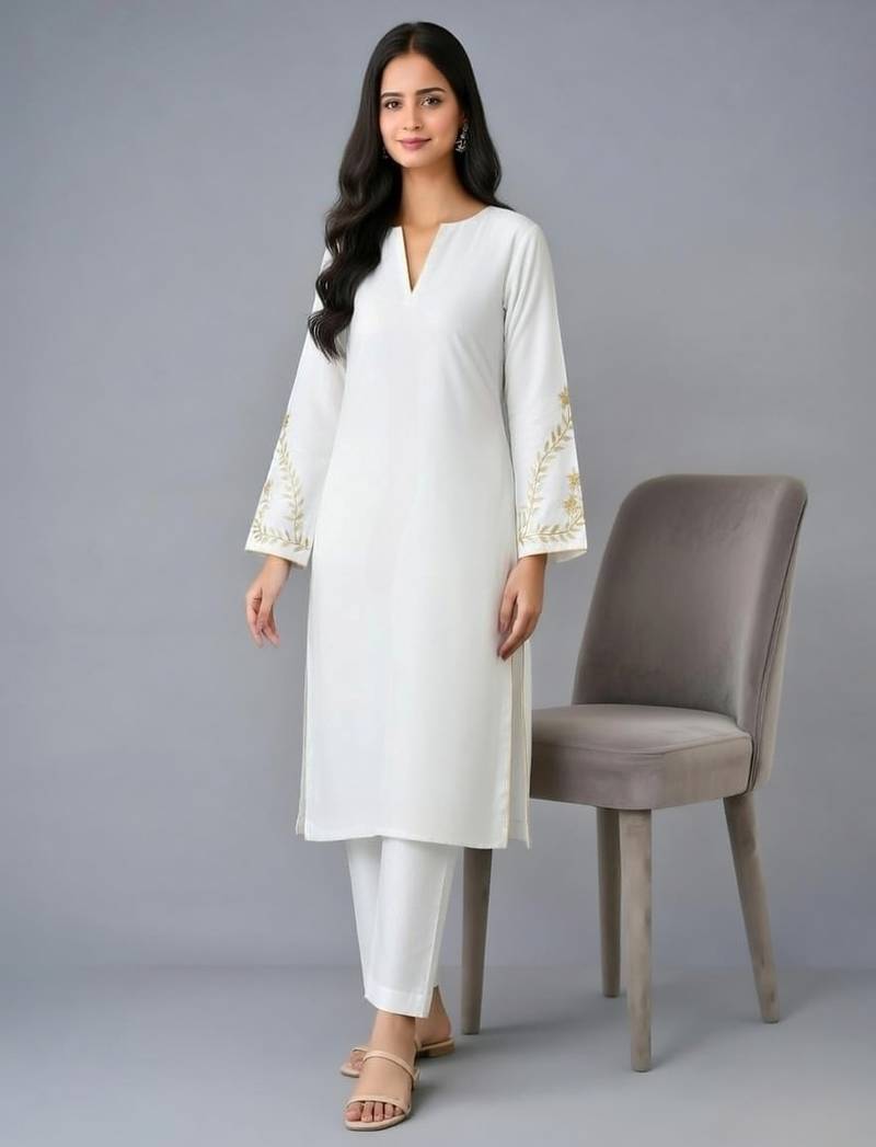 Navy embroidered rayon kurta set