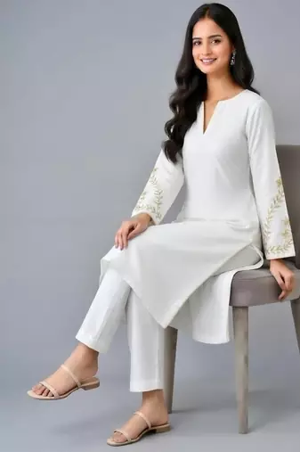 Navy embroidered rayon kurta set