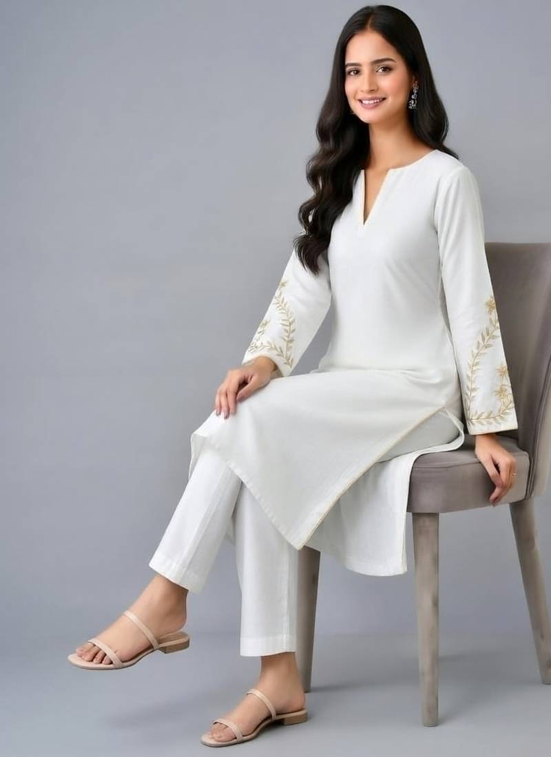 Navy embroidered rayon kurta set