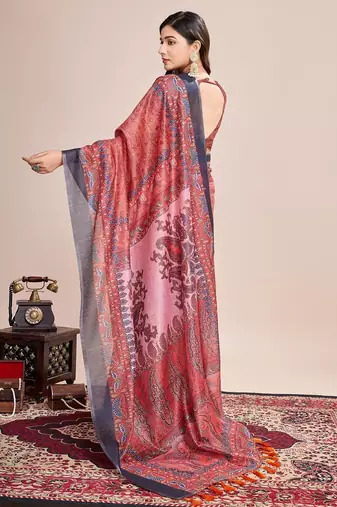 Multicolor printed floral print geometric print cotton linen bollywood saree with blouse