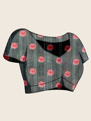 Multicolor printed floral print geometric print cotton linen bollywood saree with blouse 5