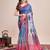 Multicolor printed floral print geometric print cotton linen bollywood saree with blouse