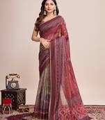 Multicolor printed floral print geometric print cotton linen bollywood saree with blouse