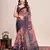 Multicolor printed floral print geometric print cotton linen bollywood saree with blouse