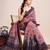 Multicolor printed floral print geometric print cotton linen bollywood saree with blouse